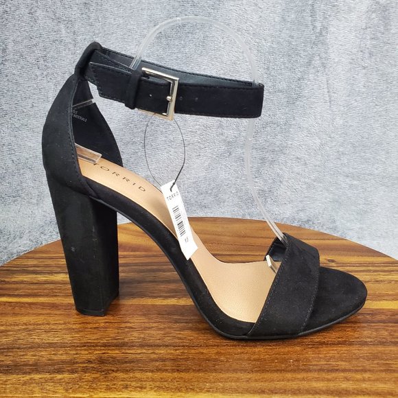 torrid Shoes - Torrid Heels Women's 9.5 WW Wide Black Two Strap Tapered Buckle Sandals
